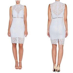 Bardot Lace Panel Sheath Dress Size 4 Periwinkle High Neck Cocktail Party